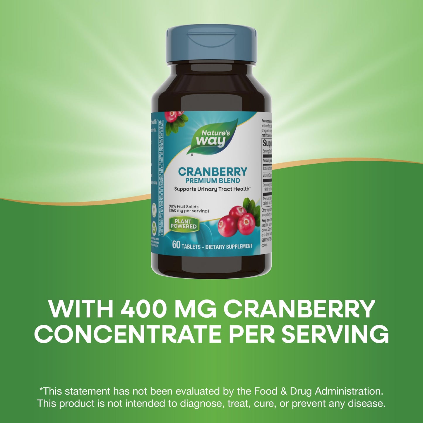 Nature's Way Premium Blend Cranberry, Urinary Tract Health Support* Supplement with Vitamin C, 60 Tablets