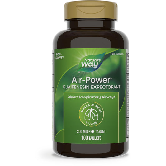 Nature’s Way Air-Power, Guaifenesin Expectorant, Clears Respiratory Airways, Thins & Loosens Mucus, Vegan, 100 Tablets (Packaging May Vary)
