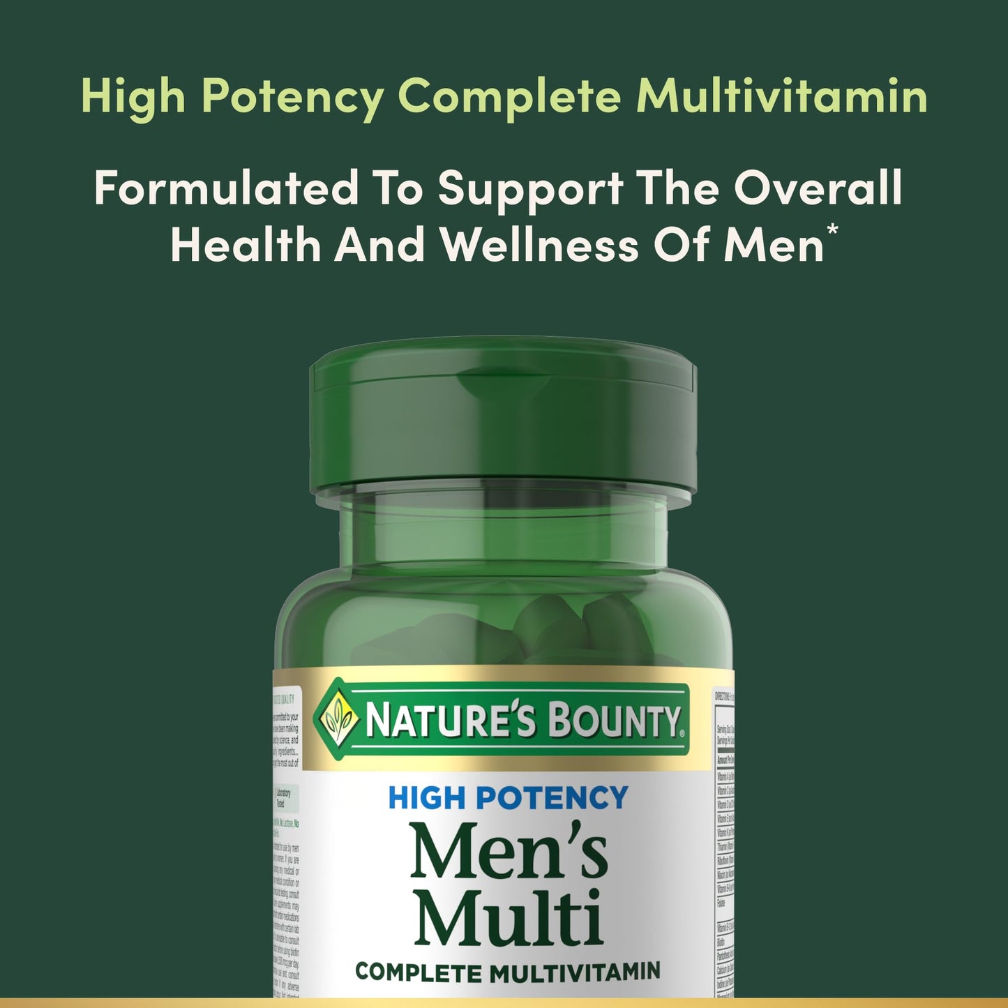 Nature's Bounty High Potency Men’s Complete Multivitamin, Daily Men’s Health Vitamin for Heart Health and Immune Support, Men's Multivitamin for Strong Bones, Overall Health and Wellness, 100 Capsules