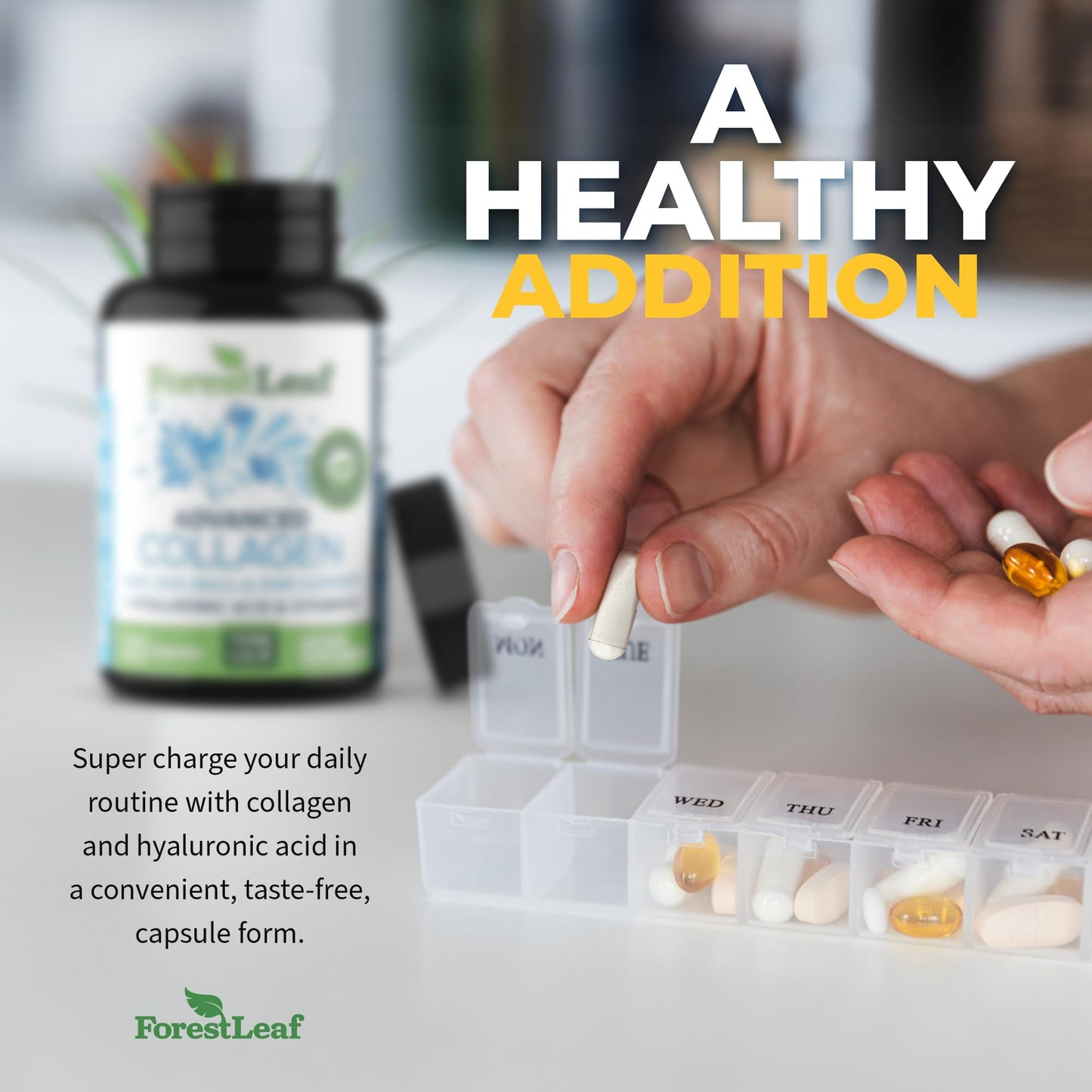 Pre-Order | Arrives in 5–10 Days – ForestLeaf Multi Collagen Pills with Hyaluronic Acid + Vitamin C | Hydrolyzed Collagen Supplements for Women or Men | Multi Collagen Capsules Peptides for Skin, Wrinkles, 240