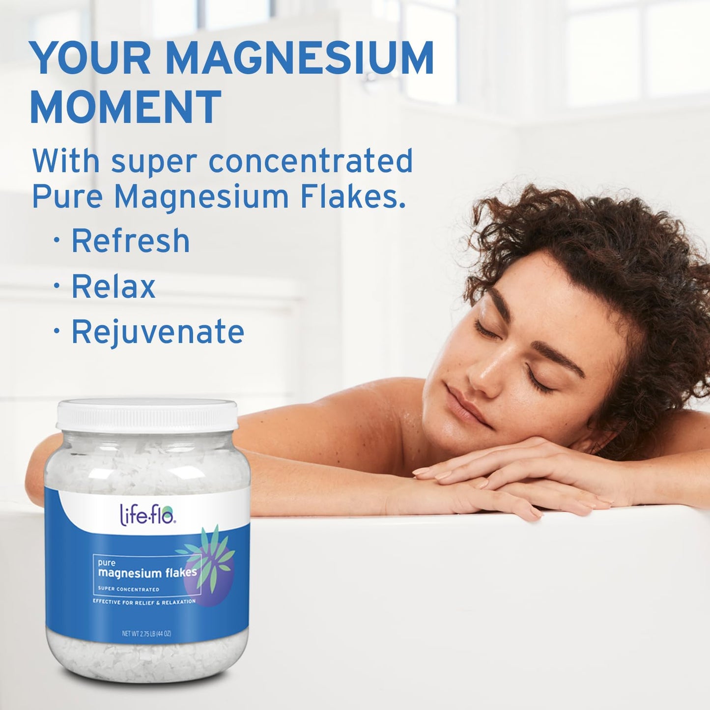 Life-flo Pure Magnesium Oil Spray 8oz and Magnesium Flakes for Bath 44oz - Magnesium Chloride from The Zechstein Seabed - Relief and Relaxation Bundle - Soothes Muscles and Joints - 60-Day Guarantee