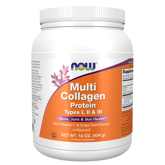 NOW Foods Supplements, Multi Collagen Protein Types I, II & III Powder, Bone, Joint, and Skin Health, 16 oz (454 g)