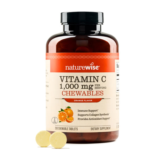 NatureWise Extra Strength Vitamin C Chewable 1000mg for Adults - Natural Orange Flavor - Immune System & Antioxidant Support - Non-GMO, Vegan & Sugar Free - 200 Chewable Tablets[100-Day Supply]