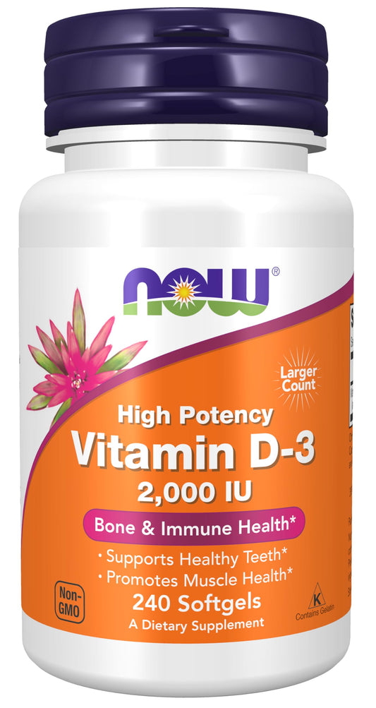 NOW Foods Supplements, Vitamin D-3 2,000 IU, High Potency, Structural Support*, 240 Softgels
