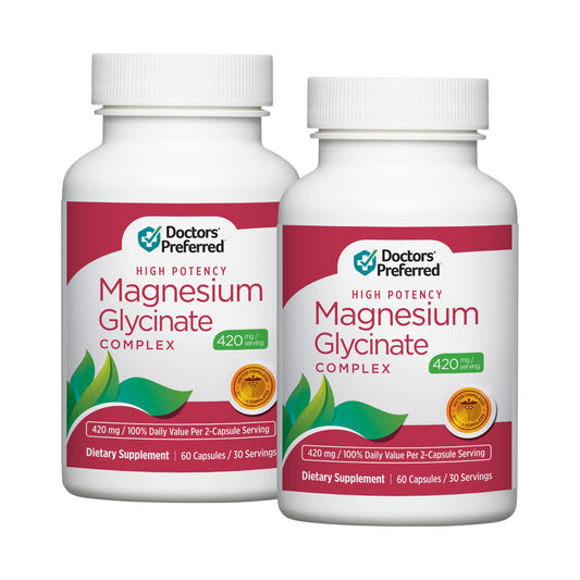 Pre-Order | Arrives in 5–10 Days – DOCTORS' PREFERRED High Potency Magnesium Glycinate Complex- Doctor-Developed Formula for Heart Health, Mood Support and More | 420 mg per Serving | 120 Count