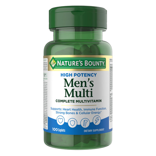 Nature's Bounty High Potency Men’s Complete Multivitamin, Daily Men’s Health Vitamin for Heart Health and Immune Support, Men's Multivitamin for Strong Bones, Overall Health and Wellness, 100 Capsules