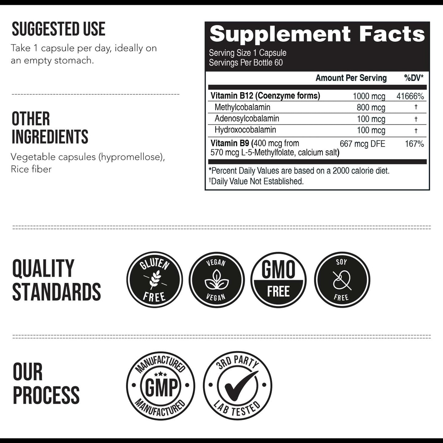 BioActive Vitamin B12 1000 mcg | All 3 BioActive Forms B12 Plus Methylfolate Cofactor - Methyl B12, Adenosyl B12 & Hydroxy B12 | Supports Energy, B12 Levels & Mood | Vegan, Non-GMO (60 Servings)