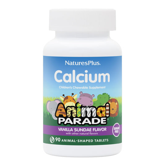 NaturesPlus Animal Parade Sugar-Free Children's Calcium, Vanilla Sundae Flavor - 90 Chewable Animal Shaped Tablets - Magnesium for Bone Health - Gluten Free - 45 Servings