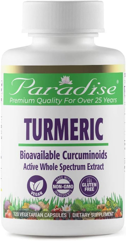 Paradise Organic Turmeric Rhizome Extract, Active Whole Spectrum Extract, Super Potent, Ultra Pure, Vegan, Non-GMO, Gluten Free, 120 Vegetarian Capsules