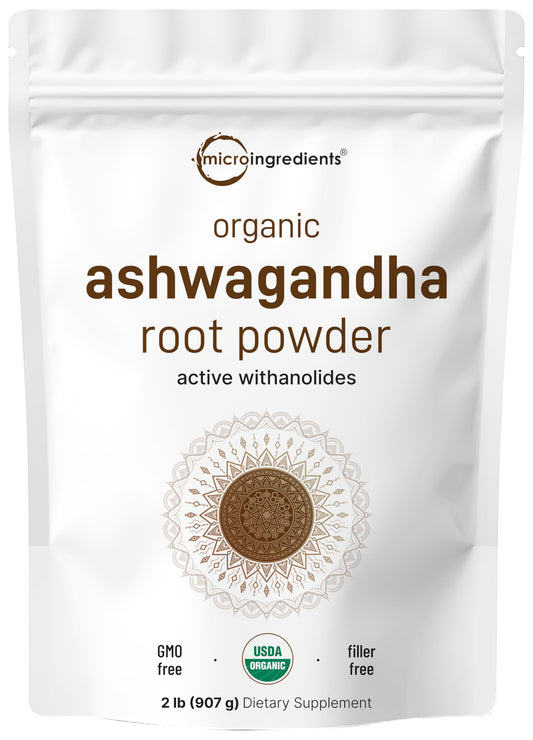 Micro Ingredients Organic Ashwagandha Root Powder | 2 Pound, No Filler, No Additives, Highly Purified | Active Withanolides, Adaptogenic Ayurvedic Herbal Supplements, No GMO, Gluten Free, India Origin