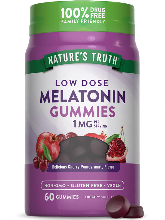 Nature's Truth Melatonin Gummies | 1mg | 60 Count | Cherry Pomegranate Flavor | Vegan, Non-GMO & Gluten Free Supplement