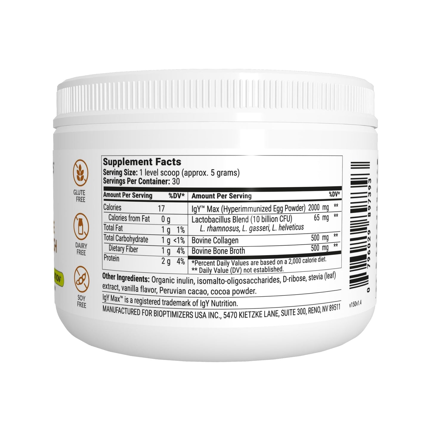 Microbiome Breakthrough Repair Powder - Chocolate Flavor - Has Lactobacillus Strains, Bone Broth & Collagen - Source of L-Glutamine - Gas & Bloating Relief - Improves Gut Health - 30 Servings - 150g