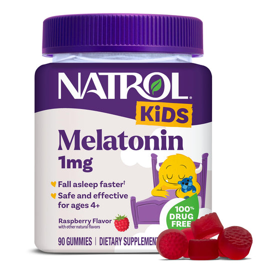 Natrol Kids Melatonin Gummies 1mg, Children's Melatonin for Restful Sleep, 90 Raspberry-Flavored Sleep Gummies, 90 Day Supply