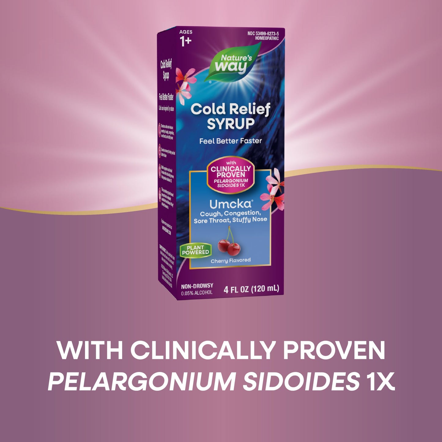 Nature's Way Cold Relief Syrup, Umcka, Shortens Duration & Reduces Severity, Multi-Symptom Cold Relief, Homeopathic, Phenylephrine Free, Non-Drowsy, Cherry Flavored, 4 Fl Oz (Packaging May Vary)