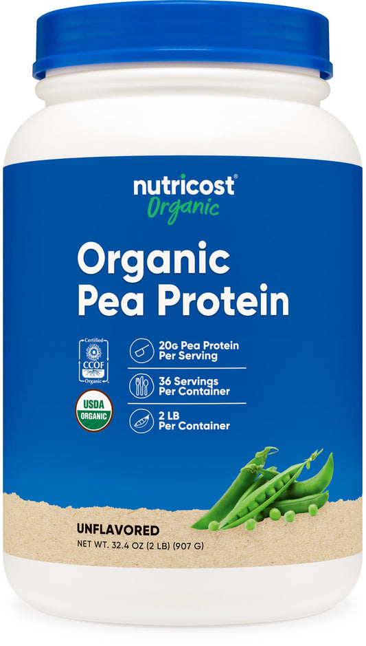 Pre-Order | Arrives in 5–10 Days – Nutricost Organic Pea Protein Isolate Powder (2LBS) - Unflavored, Certified USDA Organic, Protein from Plants, Vegetarian Friendly, Gluten Free, Non-GMO