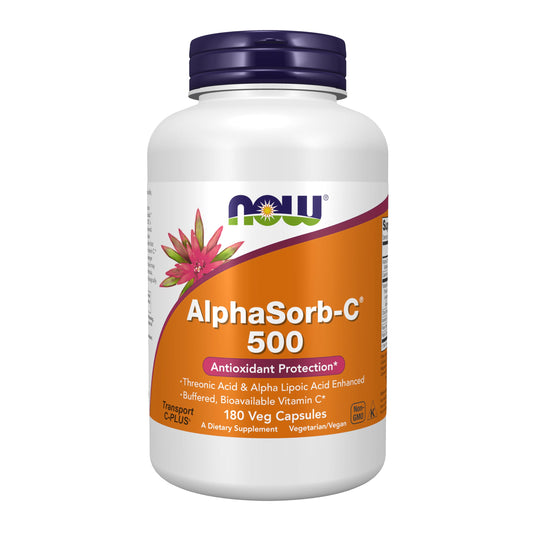 Pre-Order | Arrives in 5–10 Days – NOW Foods Supplements, AlphaSorb-C™ 500 mg with Threonic Acid & Alpha Lipoic Acid Enhanced, 180 Veg Capsules