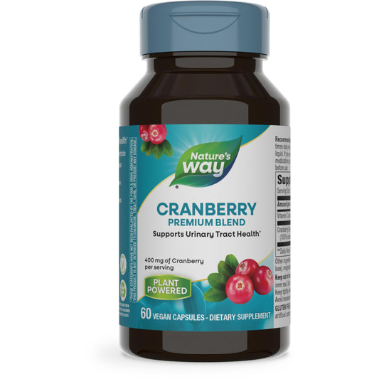 Nature's Way Premium Blend Cranberry, Urinary Tract Health Support*, with 100% Cranberry Concentrate, 400 mg Per Serving, 60 Capsules (Packaging May Vary)