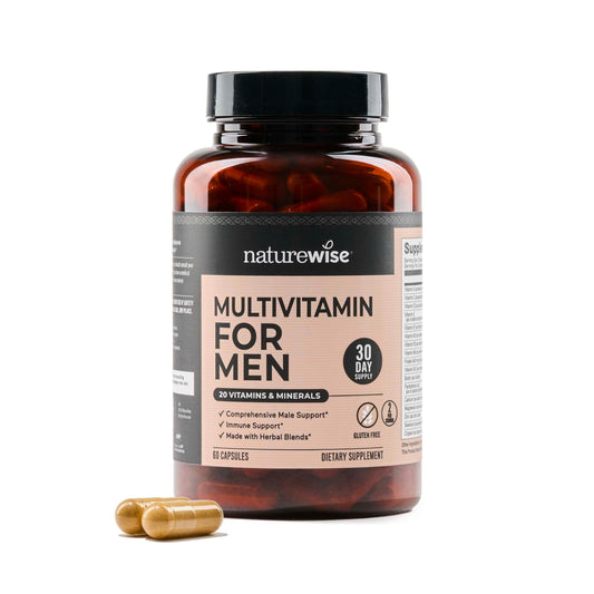 NatureWise Multivitamin for Men - Daily Male Support - Minerals & Herbs for Energy, Performance, Immunity - with Vitamin A, C, D, B-Complex - Soy & Gluten-Free, Non-GMO - 60 Capsules[1-Month Supply]