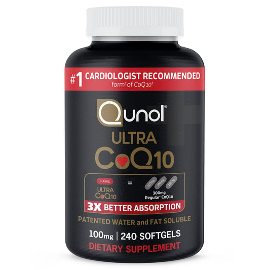 Qunol CoQ10 100mg Softgels Ultra 3X Better Absorption Coenzyme Q10 - Antioxidant Supplement for Vascular and Heart Health & Energy Production - 8 Month Supply - 240 Count