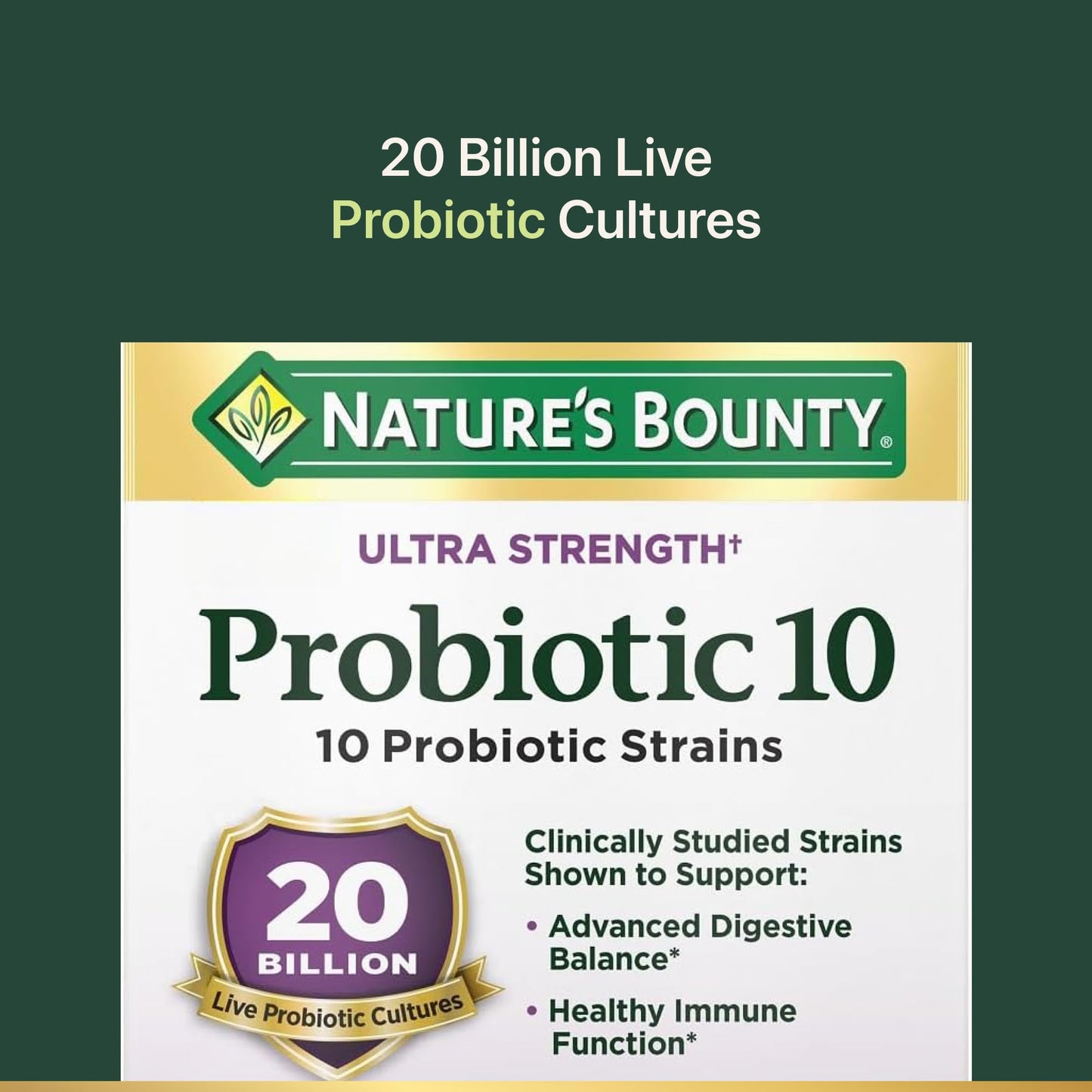 Nature's Bounty Probiotic 10, Ultra Strength Daily Probiotic Supplement, Support for Digestive, Immune and Upper Respiratory Health, 1 Pack, 30 Capsules