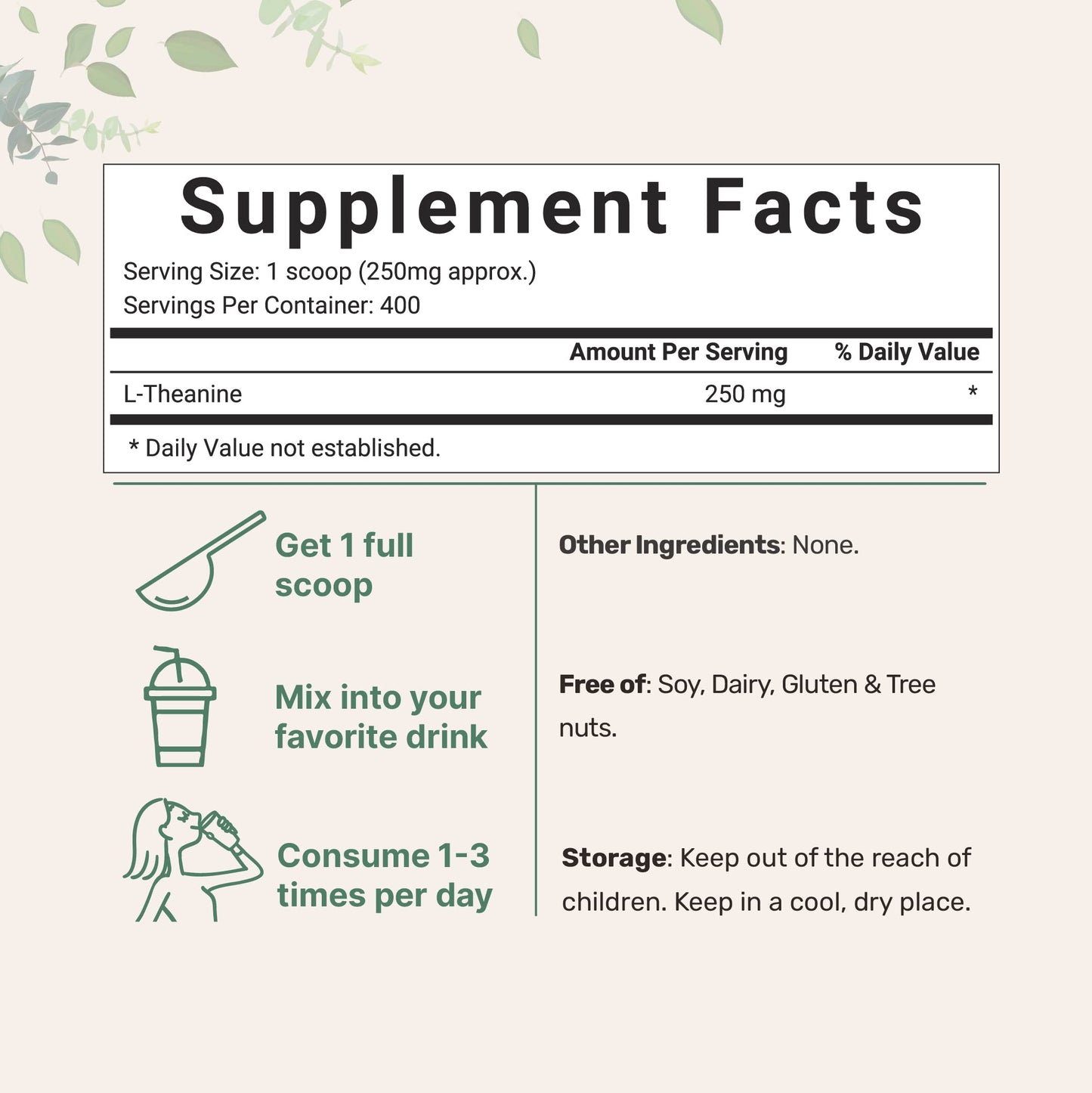Pre-Order | Arrives in 5–10 Days – Pure L-Theanine Powder, 100 Grams (1 Year Supply), Filler Free, No GMOs and Vegan Friendly