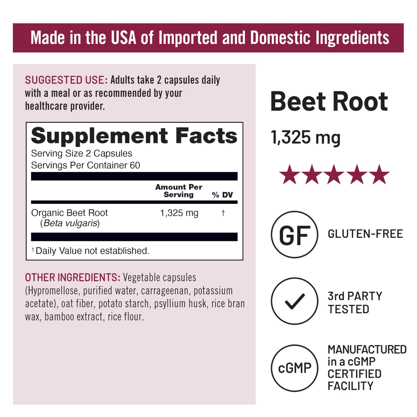NatureWise Beet Root Capsules 1325mg with Organic Beetroot - Nitric Oxide Booster for Circulation and Heart Health Support - Vegan, Gluten-Free, Non-GMO - 120 Capsules[60 Day Supply]