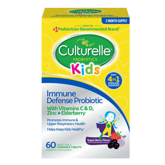 Pre-Order | Arrives in 5–10 Days – Culturelle Immune Defense Probiotic with Vitamin C, Vitamin D and Zinc + Elderberry, Non-GMO, 4-in-1 Immune Support for Kids Ages 3+*, Mixed Berry Chewables, 60 Count