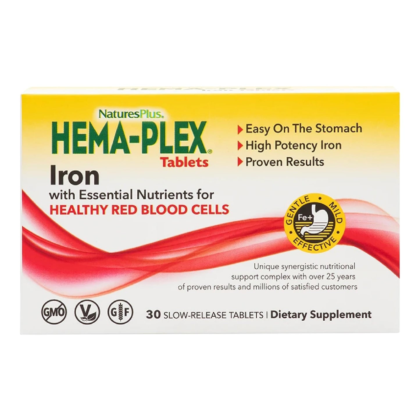NaturesPlus Hema-Plex Iron - 30 Slow-Release Tablets - 85 mg Chelated Iron - Total Blood Health - With Vitamin C & Bioflavonoids - Non GMO, Vegetarian & Gluten Free - 30 Servings