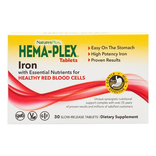 NaturesPlus Hema-Plex Iron - 30 Slow-Release Tablets - 85 mg Chelated Iron - Total Blood Health - With Vitamin C & Bioflavonoids - Non GMO, Vegetarian & Gluten Free - 30 Servings