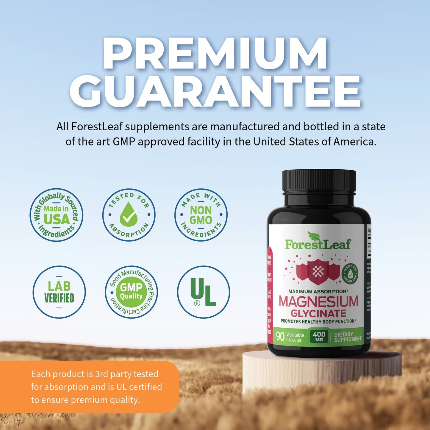 Pre-Order | Arrives in 5–10 Days – Pure Magnesium Glycinate 400mg Serving - High Absorption Magnesium Glycinate - Mag Bisglycinate for Stress, Bones, Muscles, Nerves, Relaxation & Heart Healt - 90 Capsules