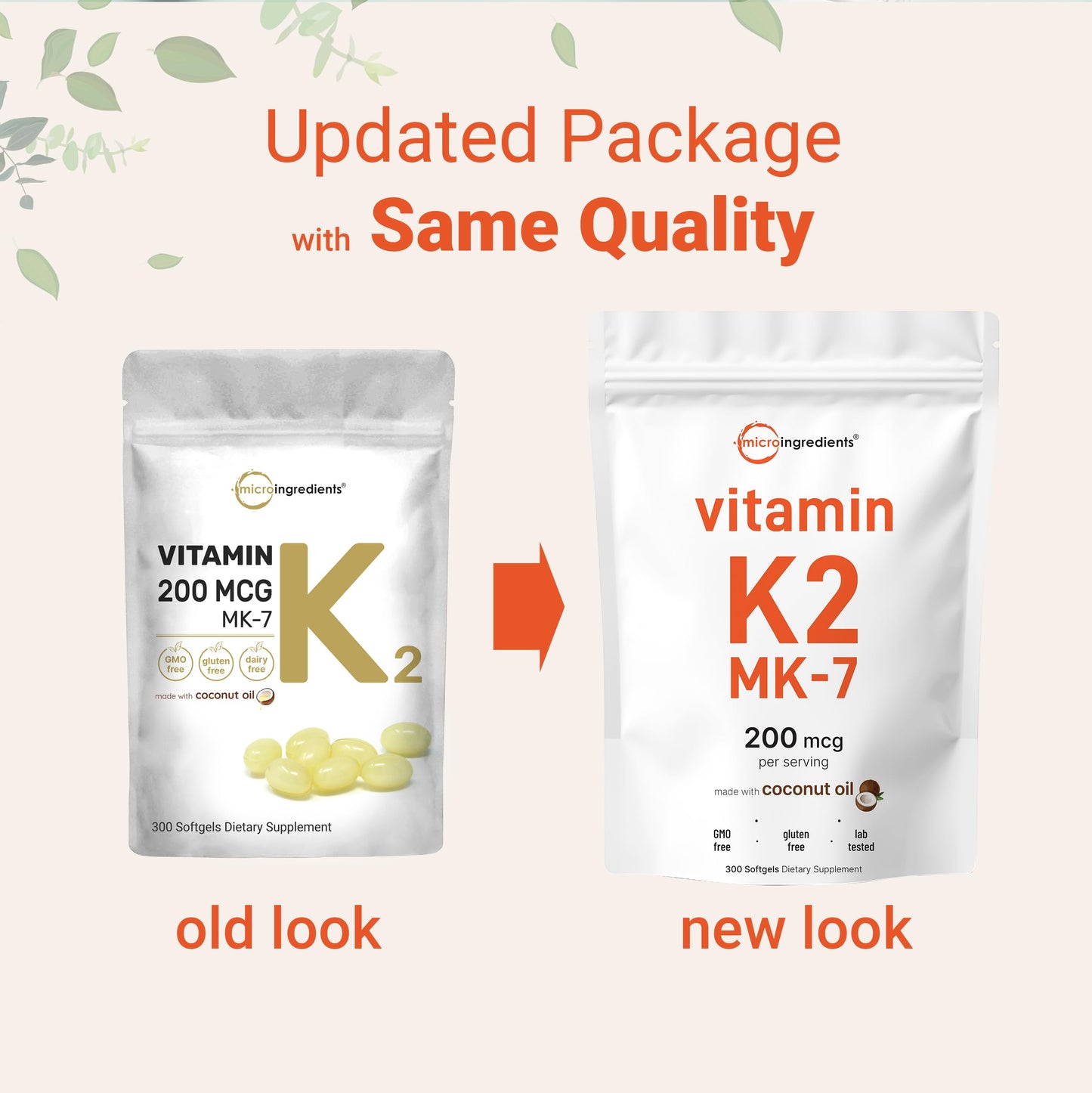 Micro Ingredients Vitamin K2 MK-7 Supplement, 200 mcg Per Serving, 300 Coconut Oil Softgles | Easily Absorbed, Active Menaquinone Form | Immune, Joint, & Heart Support | Non-GMO