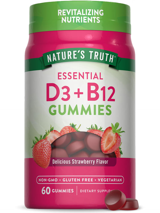Nature's Truth Vitamin D3 and B12 Gummies | 60 Count | Strawberry Flavor | Vegetarian, Non-GMO & Gluten Free Supplement