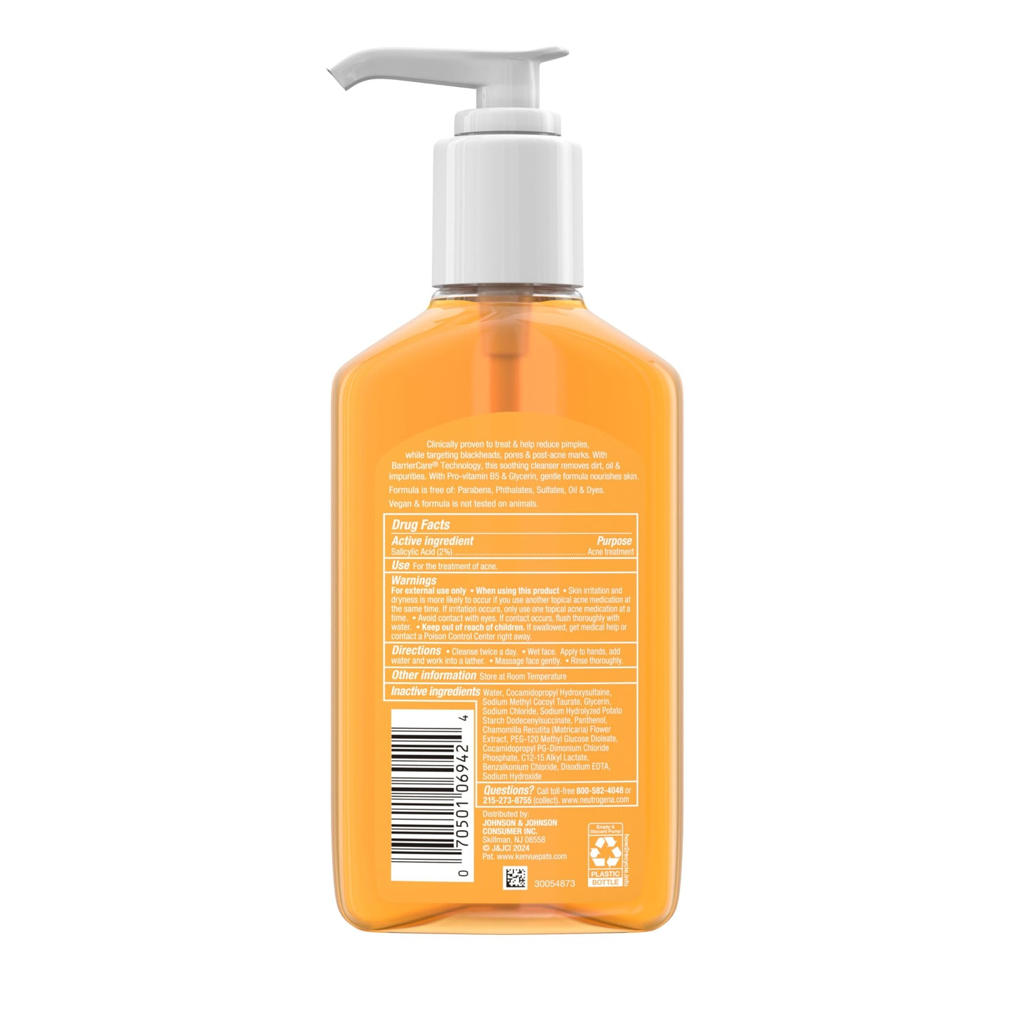 Neutrogena Oil-Free Acne Face Wash, Sensitive Skin Facial Cleanser with 2% Salicylic Acid Acne Treatment, Daily Fragrance Free Face Wash for Acne Prone Skin, 9.1 fl oz