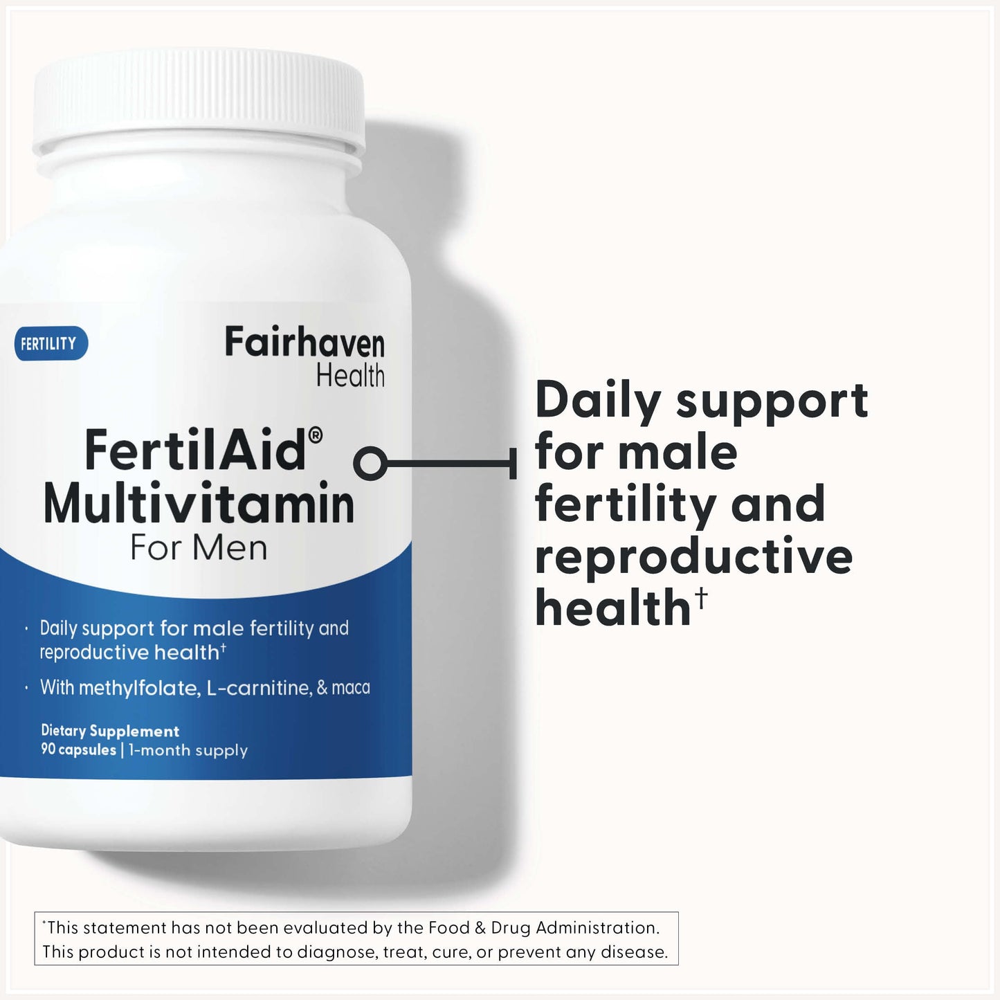 Fairhaven Health FertilAid for Men Fertility Supplements for Men | Count and Motility Support Pre-Conception for Him | Male Fertility Support Includes L-carnitine, Zinc, and Folate | 90 Capsules