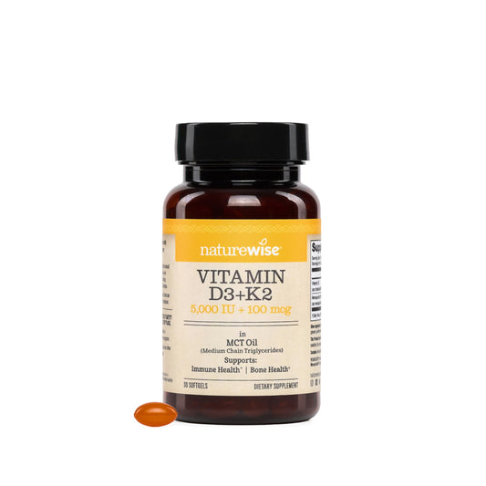 NatureWise Vegan Vitamin D3 + K2 with Organic Coconut MCT Oil - Organic D3 5000IU + Natural K2 100mcg - High Absorption Bone Support - Soy & Gluten Free - USA Manufactured - 30 Softgels[30-Day Supply]
