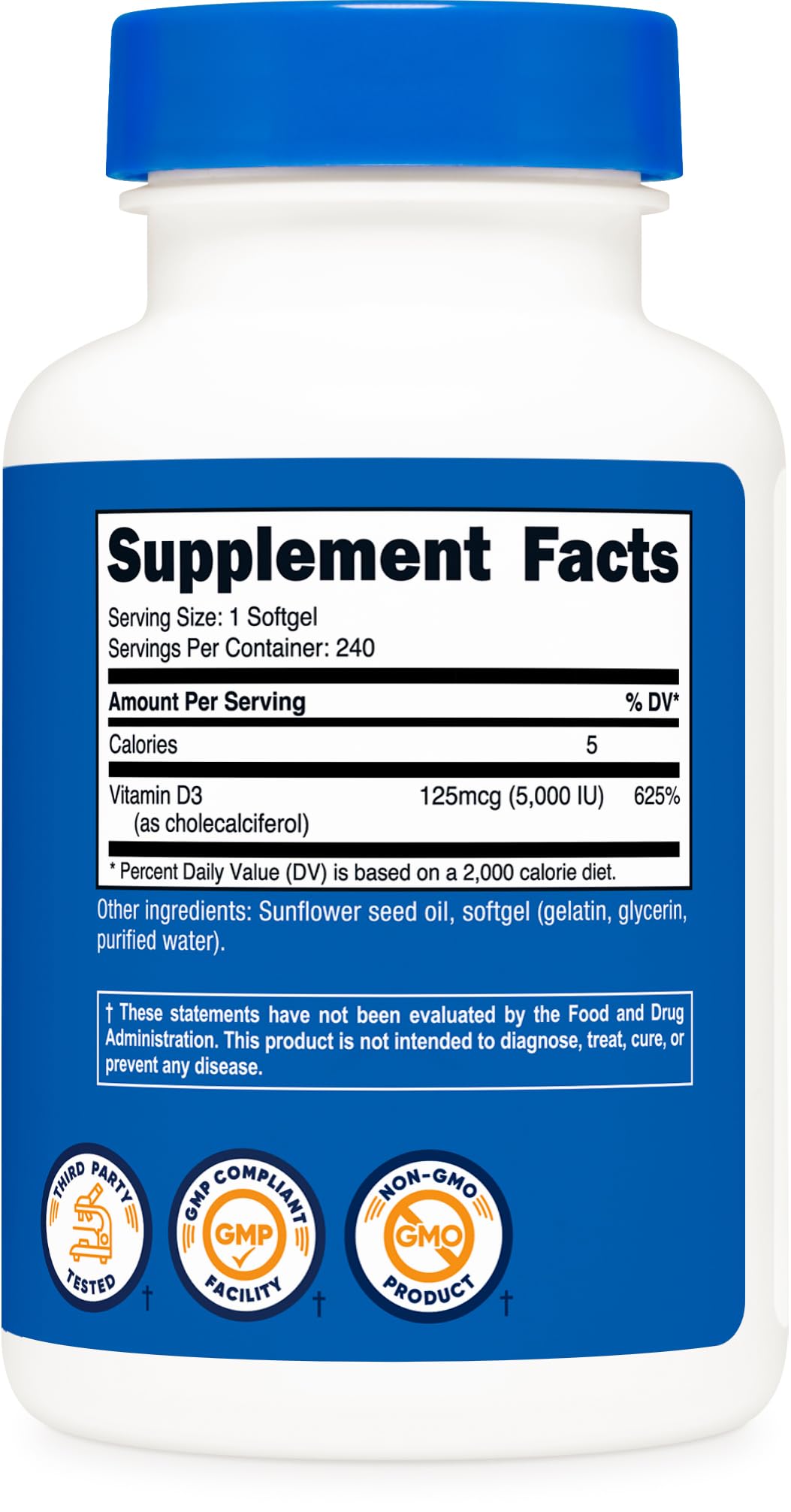 Pre-Order | Arrives in 5–10 Days – Nutricost Vitamin D3 5,000 IU (125mcg), 240 Softgels - Non-GMO and Gluten Free Vitamin D