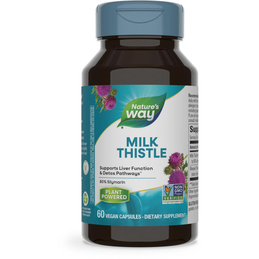 Nature's Way Milk Thistle, Supports Liver Function & Detox Pathways*, 175 mg Milk Thistle Seed Extract Standardized to 80% Silymarin per Serving, Vegan, 60 Capsules