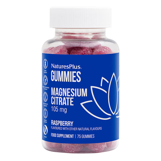 NaturesPlus Gummies Magnesium Citrate - 75 Gummies, Raspberry - Helps Calm The Mind & Body, Supports Bone Density - Vegetarian, Gluten Free, Non-GMO - 25 Servings