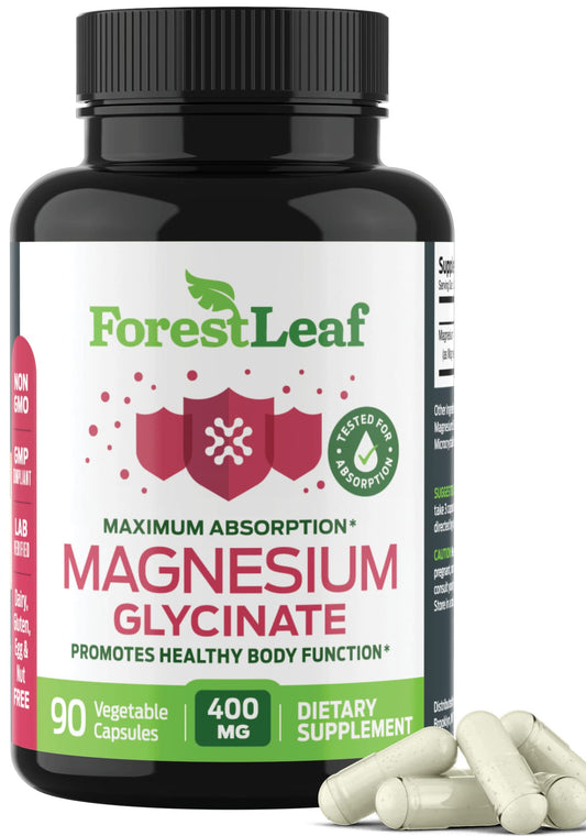 Pre-Order | Arrives in 5–10 Days – Pure Magnesium Glycinate 400mg Serving - High Absorption Magnesium Glycinate - Mag Bisglycinate for Stress, Bones, Muscles, Nerves, Relaxation & Heart Healt - 90 Capsules
