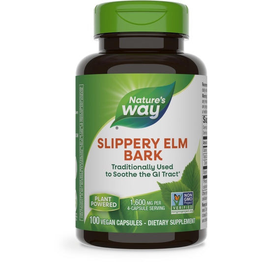 Nature's Way Slippery Elm Bark, Traditional Support to Soothe the GI Tract*, Vegan, 100 Capsules (Packaging May Vary)