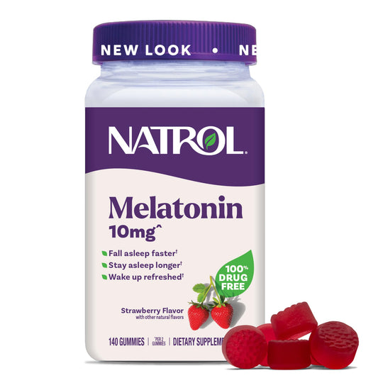 Natrol Melatonin Gummies, Sleep Support for Adults, Melatonin 10 mg, 140 Strawberry-Flavored, Up to 70 Days