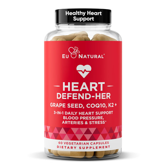 Heart Defend-Her Womens Heart Health Supplements – Advanced 3-in-1 Blend with Grape Seed Extract, Vitamin K2 MK-7, and CoQ10 – Support Blood Pressure, Artery and Bone Strength – 60 Vegetarian Capsules