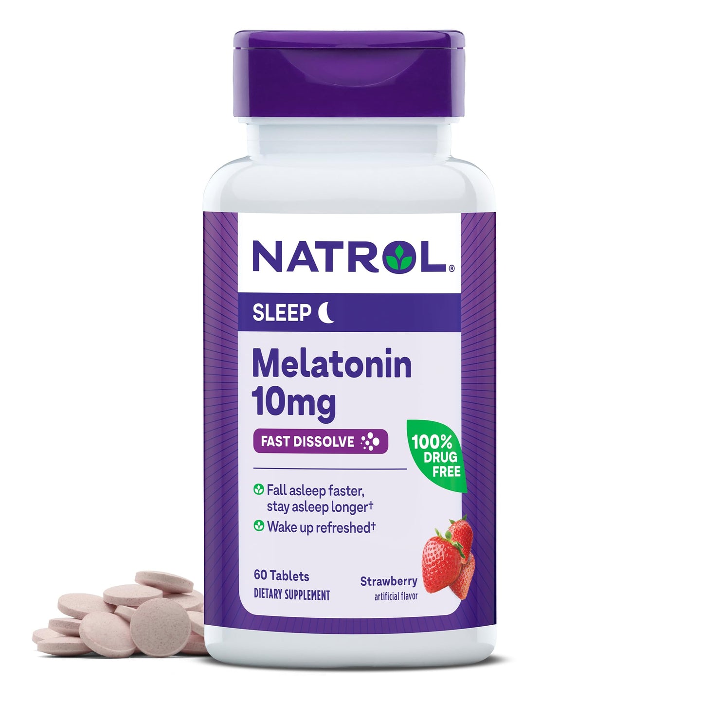 Natrol Melatonin 10mg Strawberry Fast Dissolve Tablets Nighttime Sleep Aid, 100+60 Count