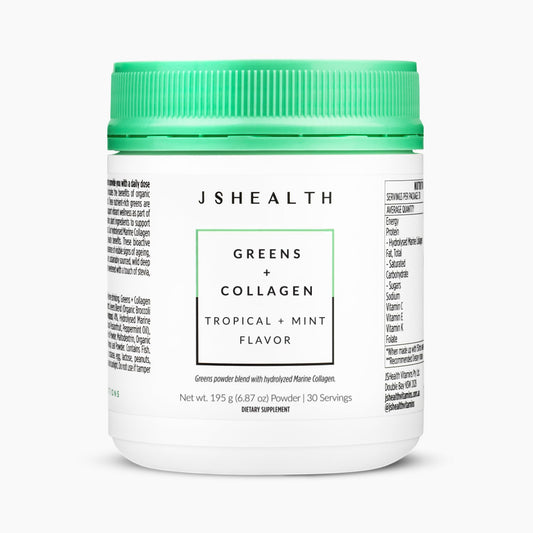 JSHealth Super Greens Powder - Greens & Collagen Powder - Superfood Powder with Marine Collagen Peptides, Vitamins & Veggies, 30 Servings