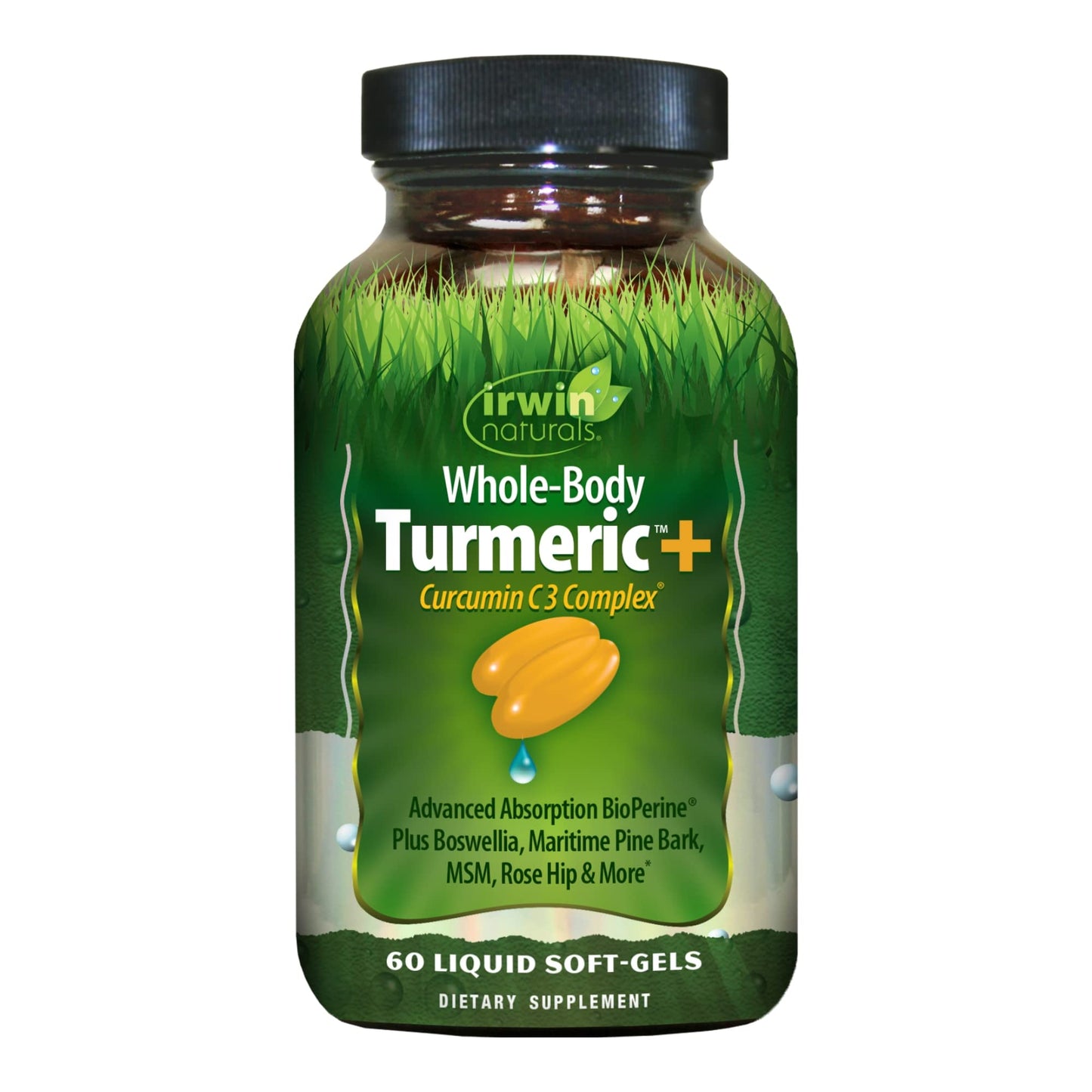 Irwin Naturals Whole-Body Turmeric+ - 60 Liquid Softgels - BioPerine Complex Enhanced Absorption - 30 Total Servings