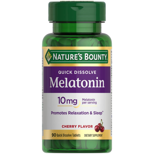 Nature's Bounty Melatonin 10mg, Quick Dissolve Sleep Aid, Dietary Supplement, Promotes Relaxation and Sleep Health, Cherry Flavor, 90 Quick Dissolve Vegetarian Tablets