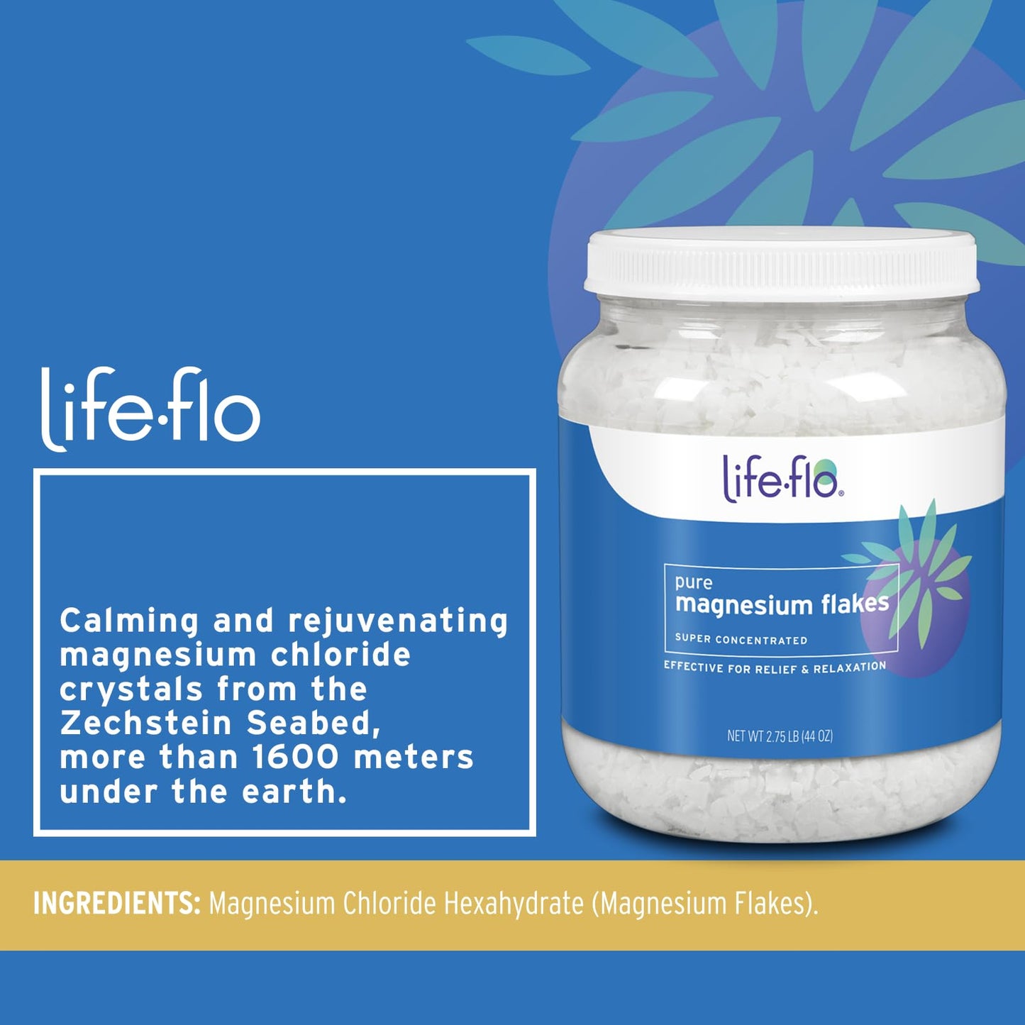 Life-flo Pure Magnesium Oil Spray 8oz and Magnesium Flakes for Bath 44oz - Magnesium Chloride from The Zechstein Seabed - Relief and Relaxation Bundle - Soothes Muscles and Joints - 60-Day Guarantee