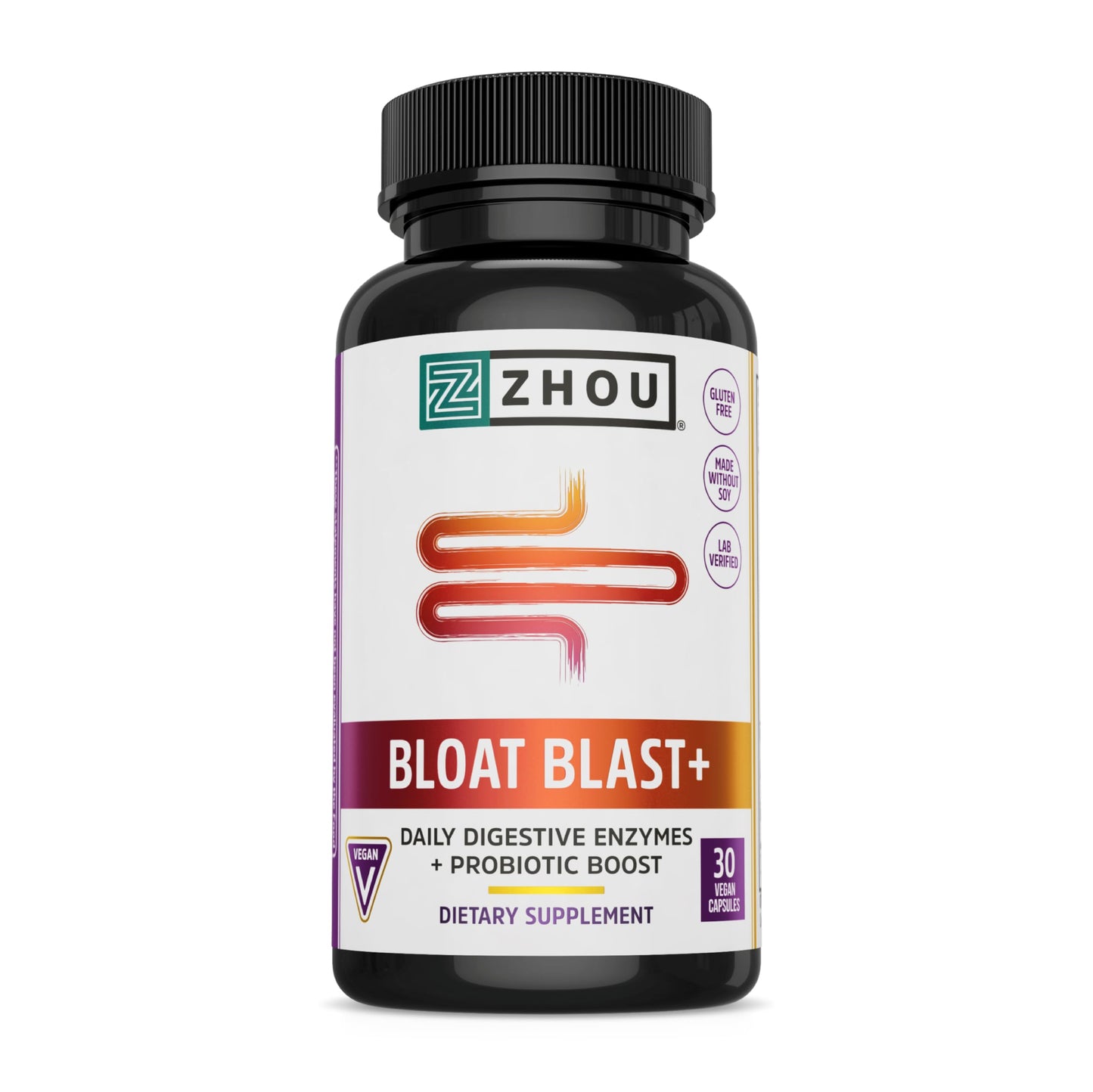 Zhou Nutrition Bloat Blast+ - Digestive Support Supplement for Women & Men, Digestive Enzymes with Probiotics for Gut Health - 30 Veggie Capsules