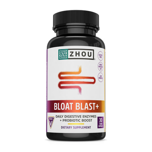 Zhou Nutrition Bloat Blast+ - Digestive Support Supplement for Women & Men, Digestive Enzymes with Probiotics for Gut Health - 30 Veggie Capsules