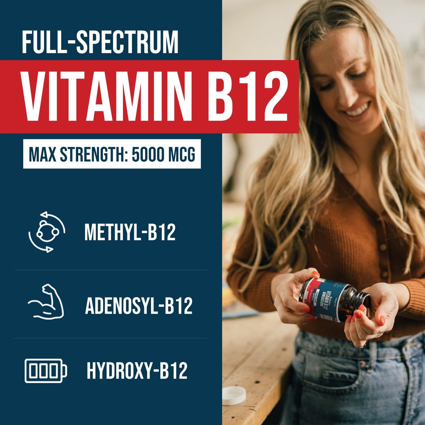 BioActive Vitamin B12 - 5000 mcg, Contains 3 BioActive Forms B12 Plus Methylfolate Cofactor - Methyl B12, Adenosyl B12 & Hydroxy B12 | Supports Energy, Metabolism & Mood | Vegan, Non-GMO (60 Servings)